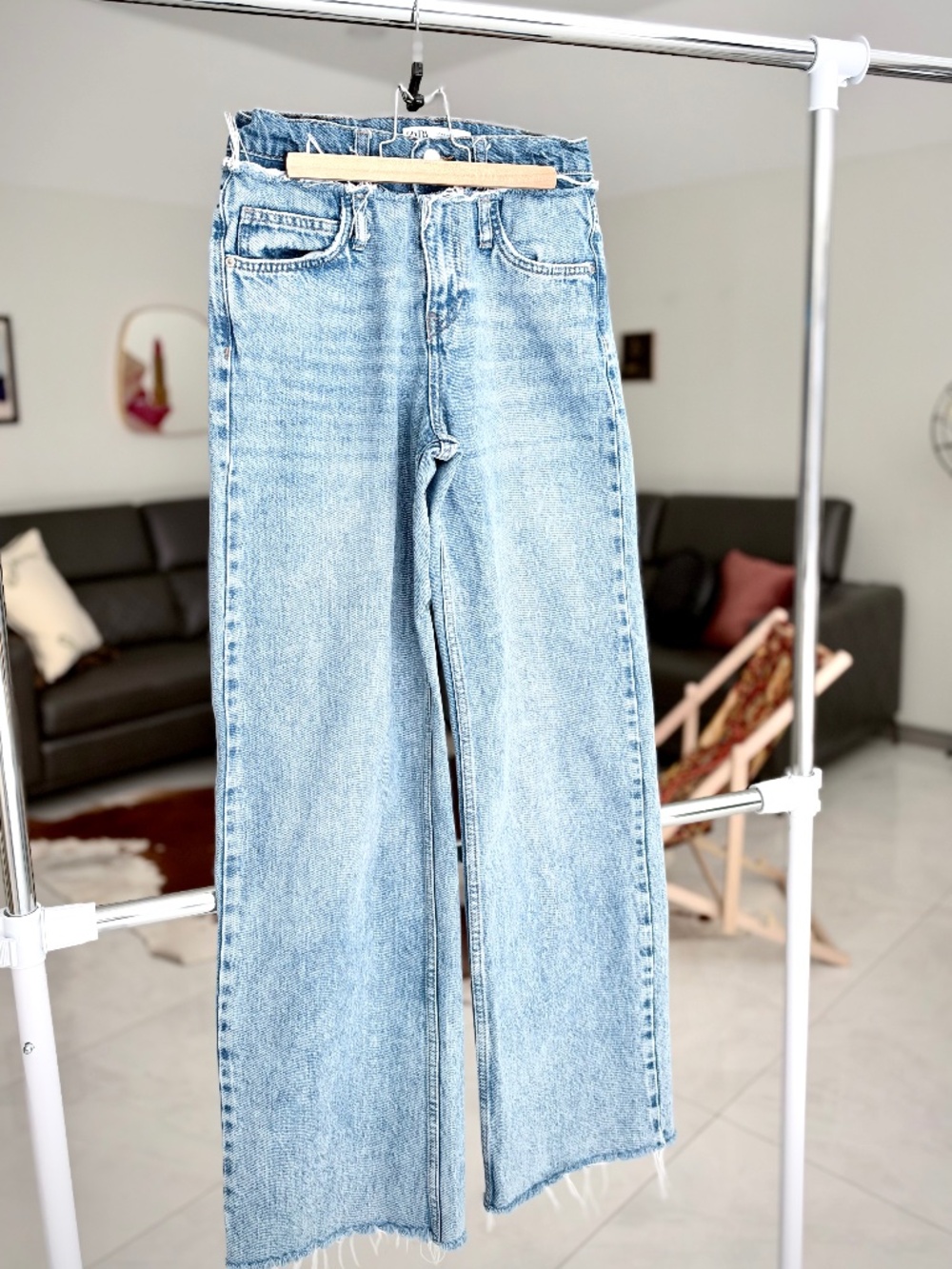 ZARA Z1975 Wide Leg Double Waistband High Rise Blue Jeans Sz 2